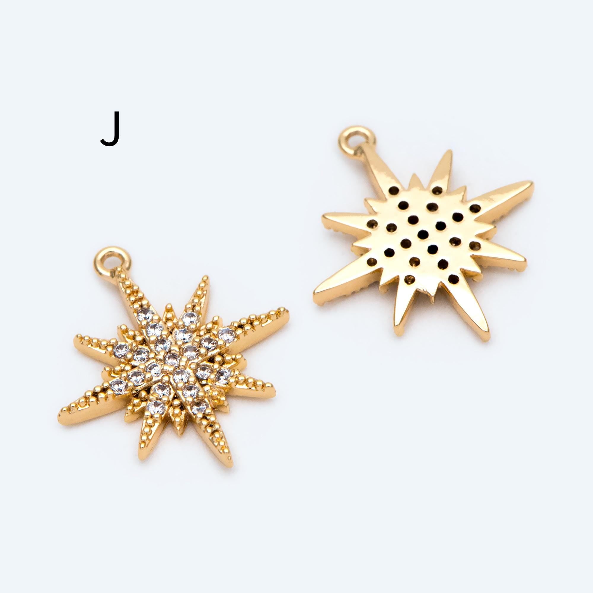 10pcs Gold/ Silver Tone North Star Charm, 18K Gold/ Rhodium plated Brass Mini Star Pendants (GB-924)